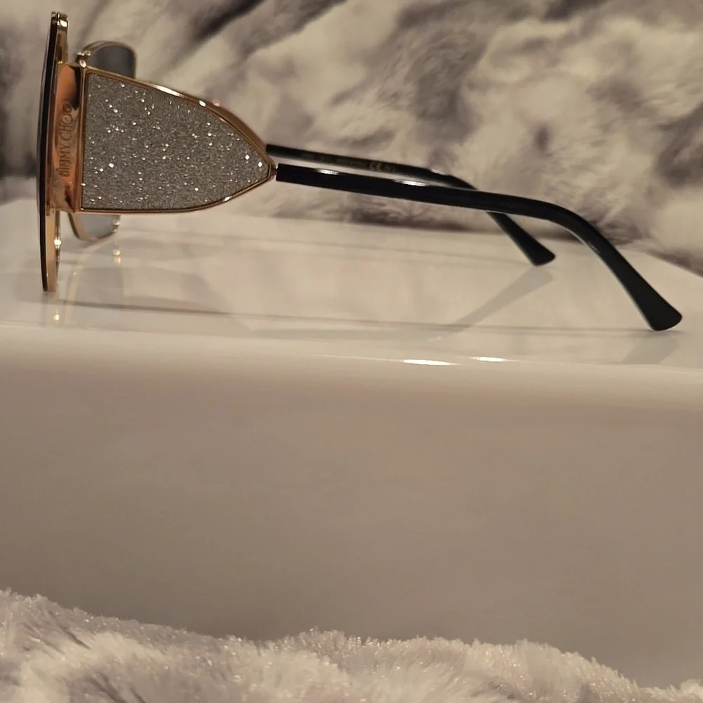 Jimmy Choo Black and Gold River Sunglasses Brand New in Case